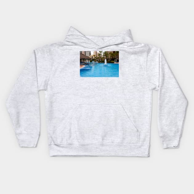 Solana Hotel Swimming Pool Benidorm Spain Kids Hoodie by AndyEvansPhotos